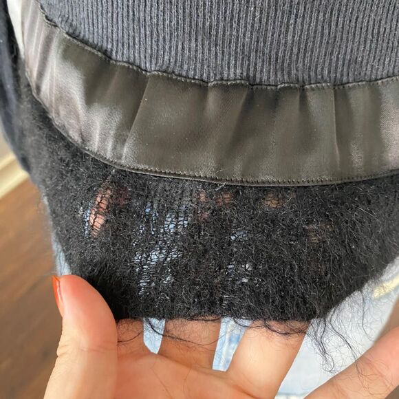 Whimsygoth Soft Grunge Black Silk Cashmere Mohair Textured Long Sleeve Top S - Picture 7 of 7